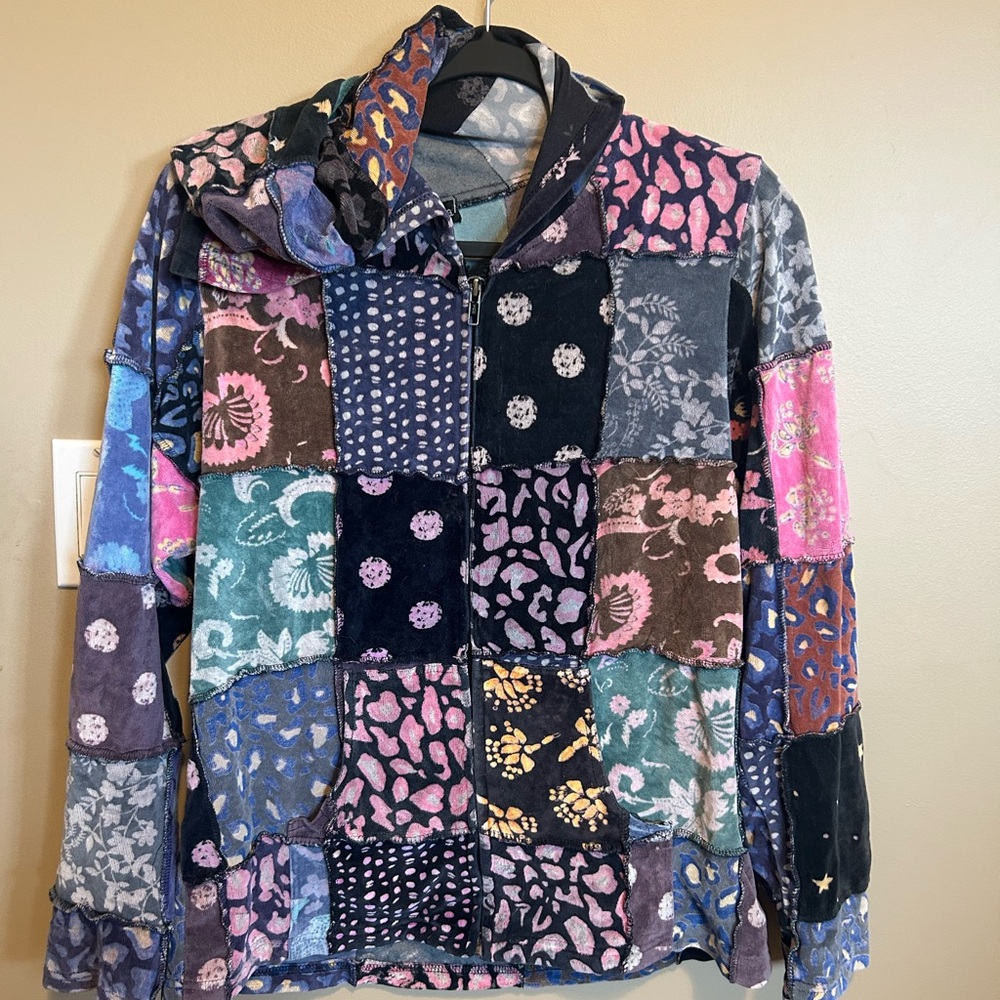 Vintage patchwork zip up sweater